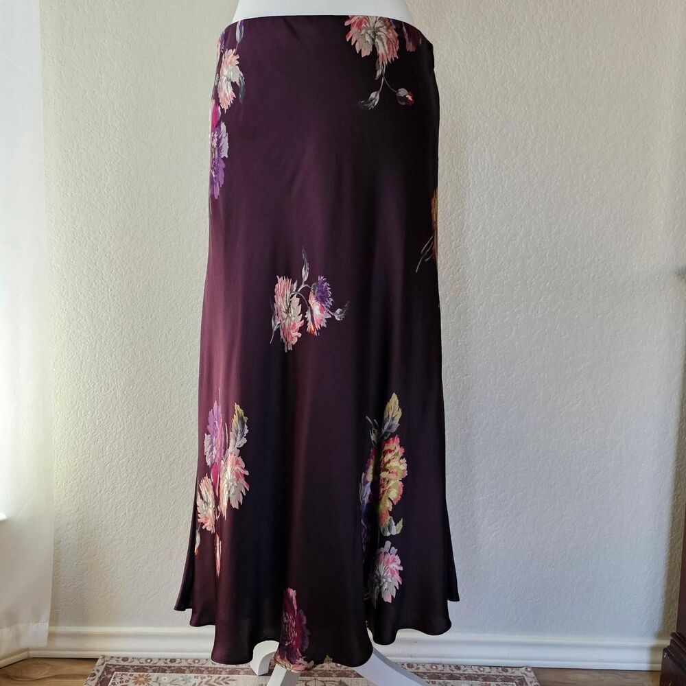 Rebecca Taylor Simone Fleur Bias Silk Plum Purple Floral Coquette Midi Skirt